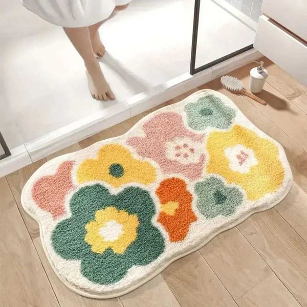 1pc 40*60cm Cute Flower Bathroom Rug Machine Washable Bathroom Floor Mat Extra Soft Absorbent Non-Slip Bath RugXJ240807