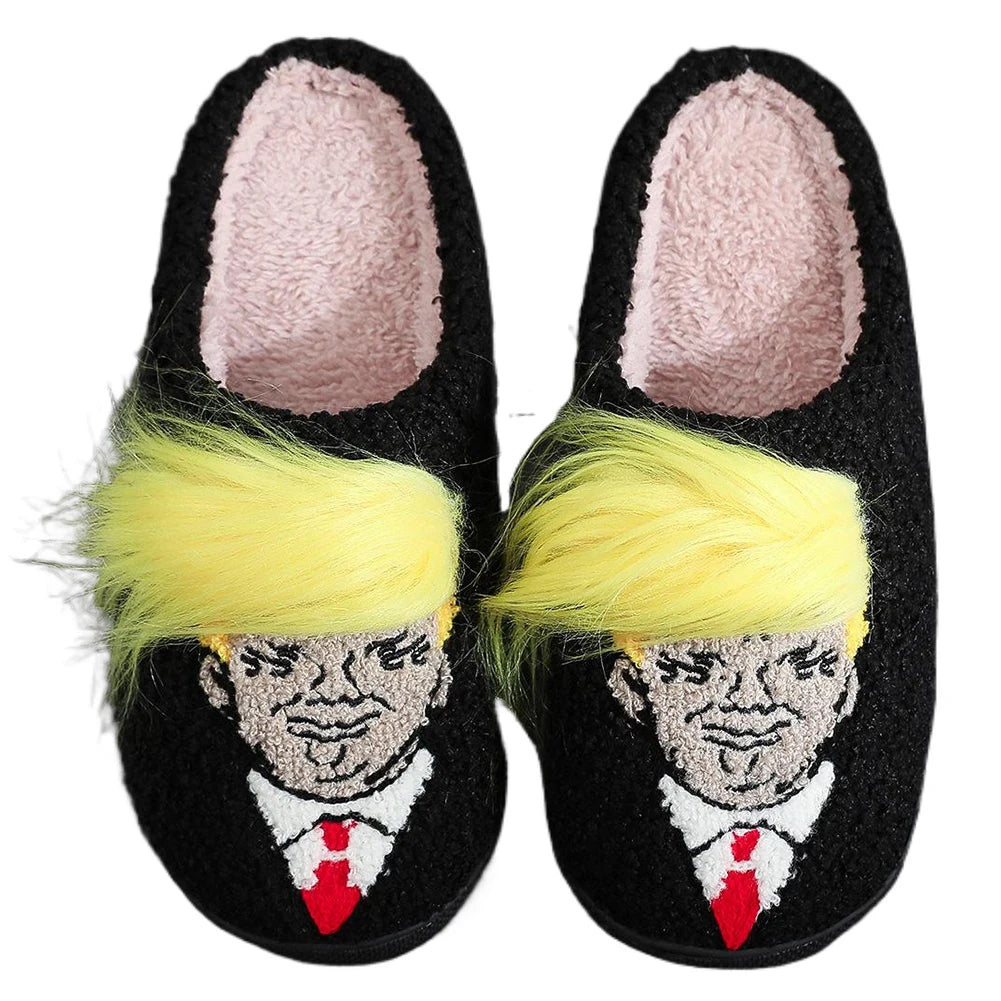 compaik Plush Wig Closed Toe Creative Warm Slip-on House Shoes Funny Thermal Slippers for Outdoor Indoor Bedroom