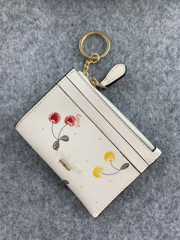 Luxury designer keychain Bag charm Credit Card Holders co ch Mini Wallets High Quality For Mens Womens Leather cherry charm Classics Pure Keychain P