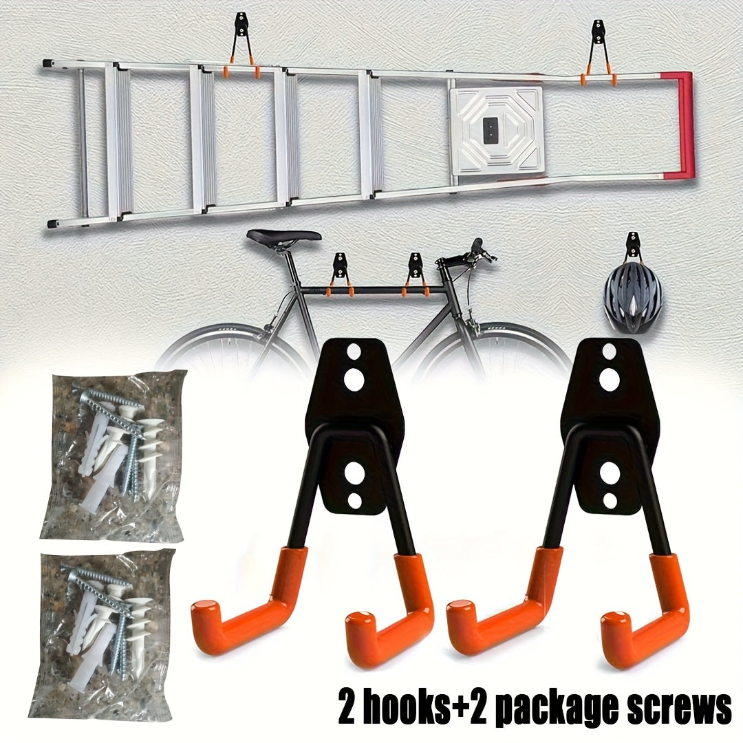 TEMU Heavy-duty Metal Tool Hooks - Wall-mounted Garage Organizer With Dual Hooks, Space-saving Garage Storage For Ladders, Bikes, Tools -