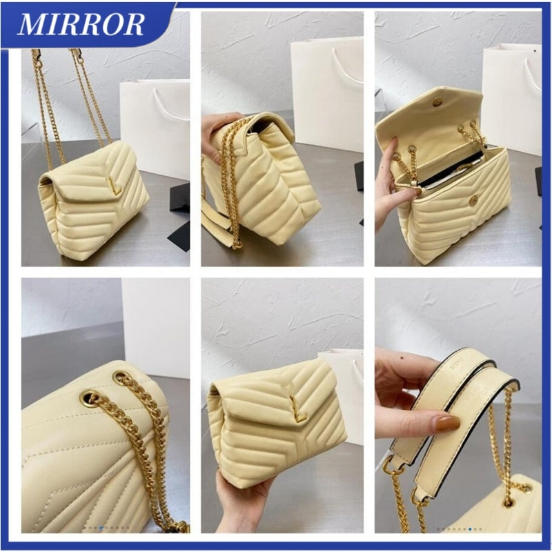 MIRROR Luxury Bag Designer Handbags Square LOULOU Chain Real Leather Women&#039;s Bags Large-capacity Fashion Shoulder Bags High Quality