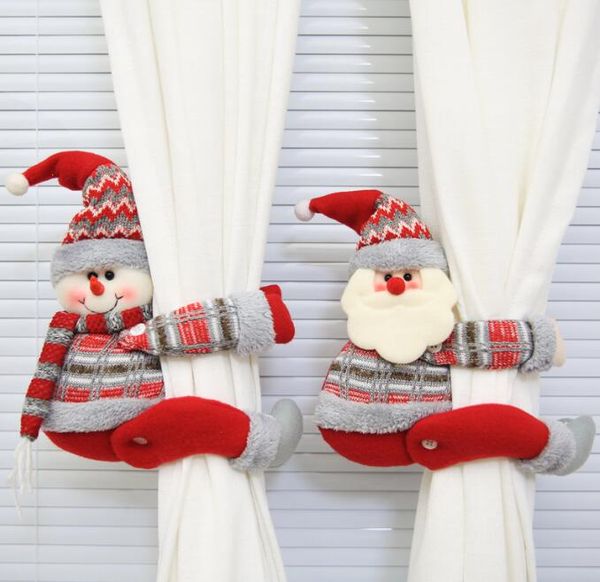 Curtain Christmas Tieback Cartoon Snowman Santa Claus Plush Doll Toy Festival Xmas Decoration For Hotel Restaurant Shng Window Decor