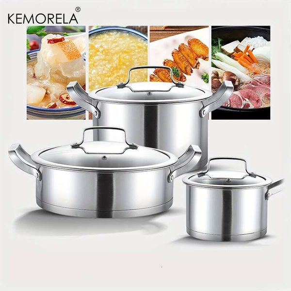 Stainless Steel Cookware Set: Fry Soup Milk Pot, Right-Angle Steamer