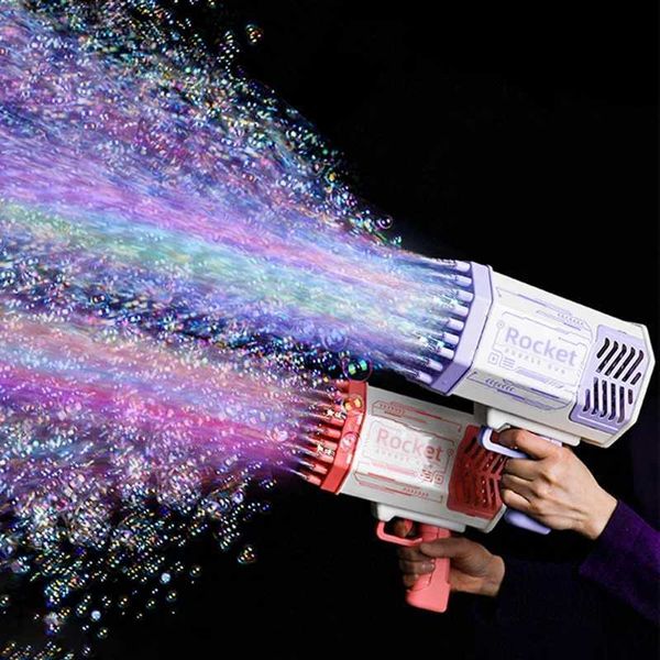Bubble Gun Kids Toys Rocket 69 Bolas Bolhas de sabão Hine Shape Autatic Blower com Light Pperos Outdoor Toy Gifts Par Y250117