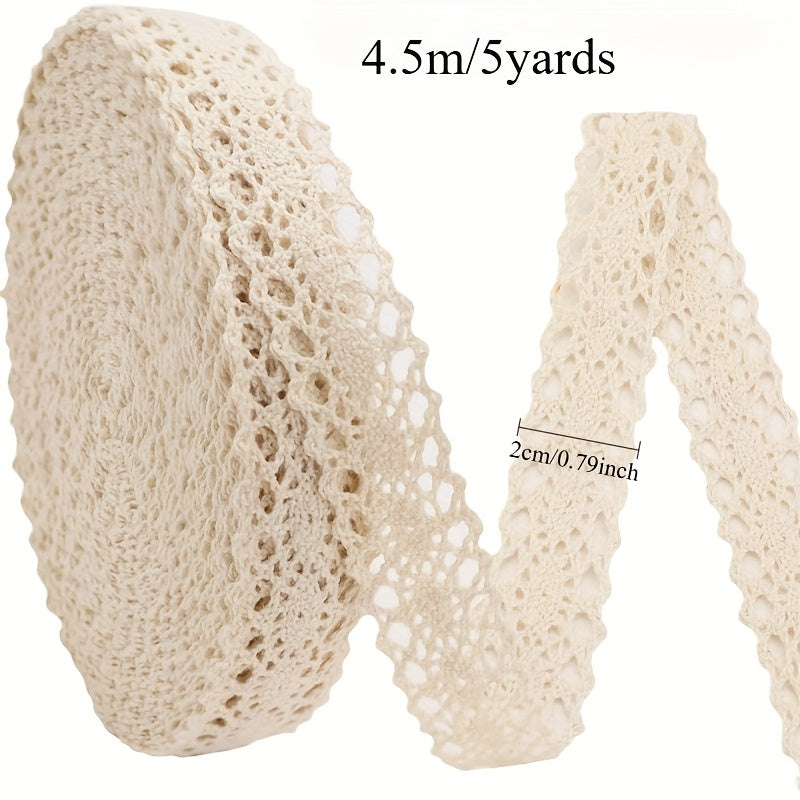 TEMU 5 Yards Of White-ivory 100% Hollow Lace Trim, 2cm Wide - Exquisite Floral Pattern, Suitable For Diy Crafts, Sewing, Scrapbooking, Hair