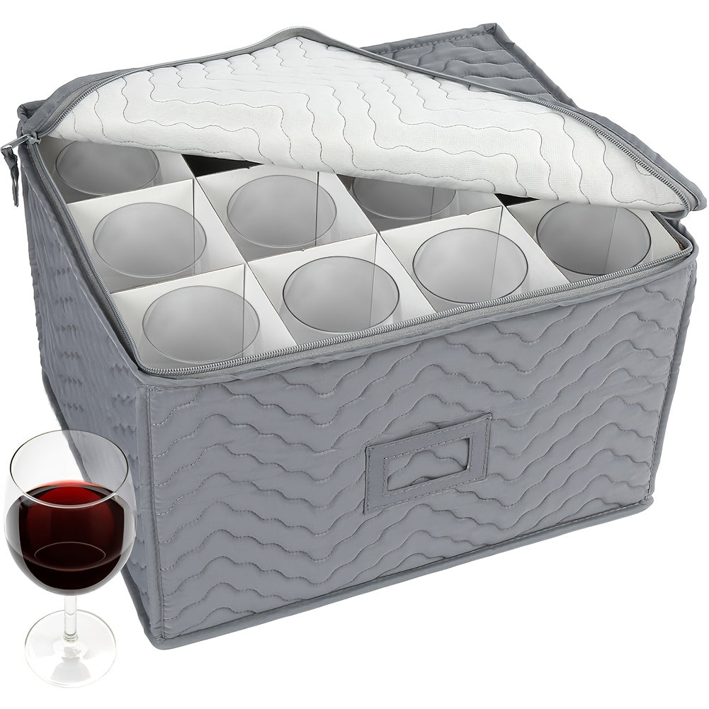 TEMU Stemware Storage Container - Deluxe Quilted Storage Case With Dividers For 12 - Glasses, Flutes, Glassware, Drinkware Storage Box Chest,