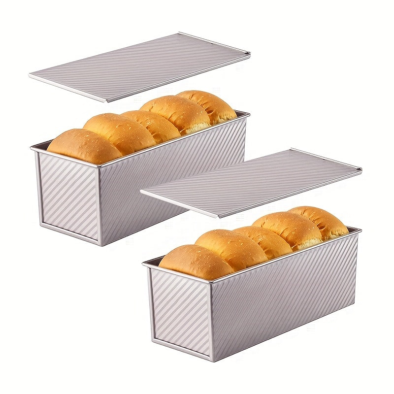 TEMU 2pcs Extended Bakeware Pullman Loaf Pan With Cover, 12.3 X 4.7 Inch, Nonstick & Quick Release Coating 2.2 Lb Dough Capacity Bakeware For Baking