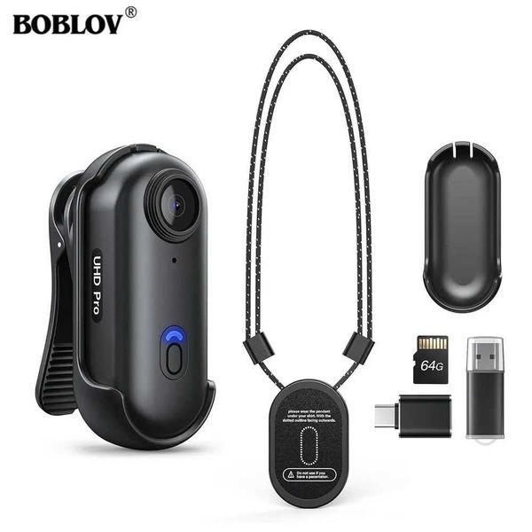 Sports Action Video Cameras BOBLOV W4 2K Mini Body Camera Wearable 64GB Camera 360Rotatable Clip Magnetic Clip 800mAh Battery recording Cam