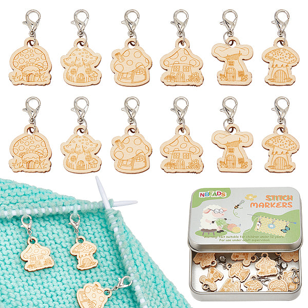 Wood Mushroom House Pendant Locking Stitch Markers