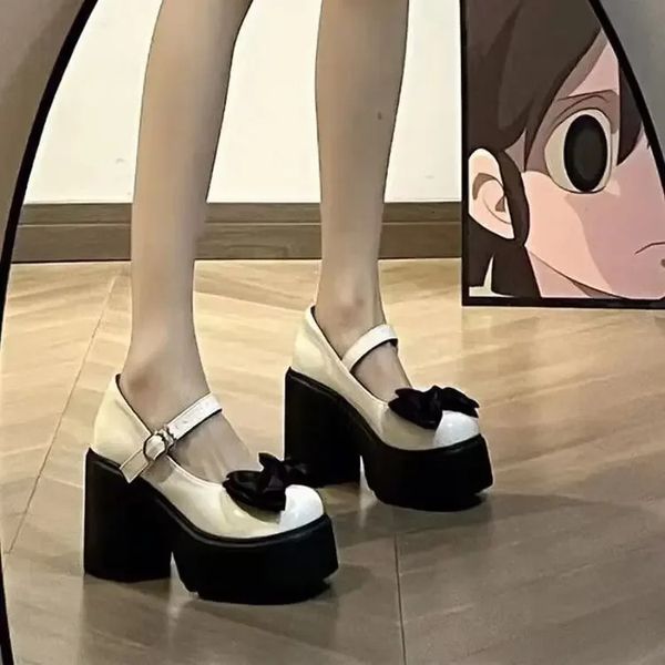 Platform Mary Jane Shoes Womens Shoes Fashion Bow Thick Heel Pump Fashion Street Lolita Shoes Round Toe High Heels 241106