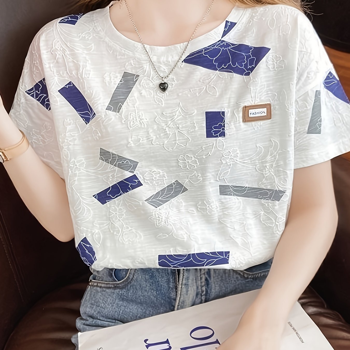 TEMU Women' Short-sleeve Round Neck T-shirt - Loose Fit Casual Summer Blouse With Plain Basic Top For Layering, Versatile Casual Attire, (hand Wash-)