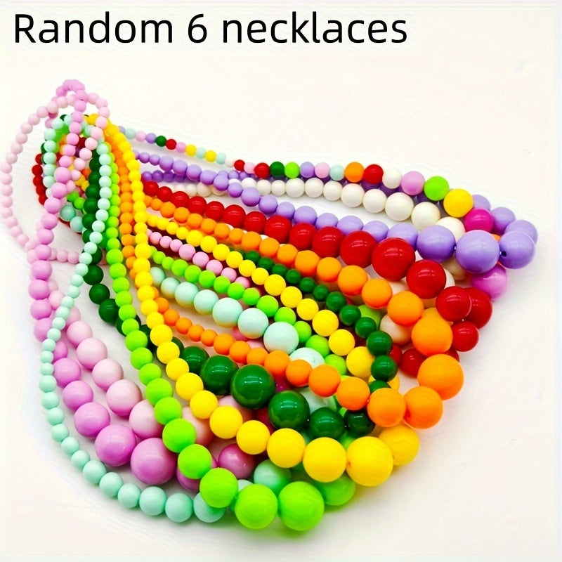 TEMU 6-pack Acrylic Neon Macaron Color Gradient Bohemian Beaded Necklaces - Lightweight Comfortable Women's Jewelry For Casual Attire, Gift Ideas,
