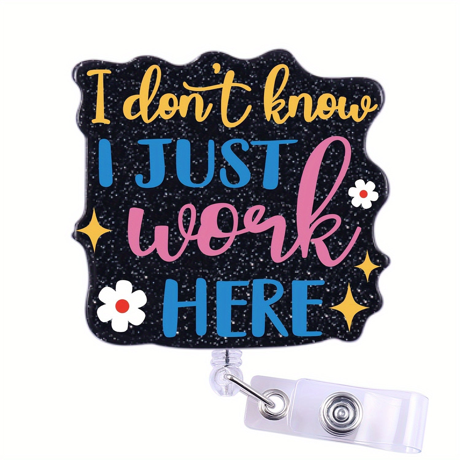 TEMU 2d Flat, Adorable Nurse Badge Reel Retractable Shiny Id Card Holder Acrylic Glitter Name Tag Crocodile Clip Suitable For Rn Obstetrics Doctor