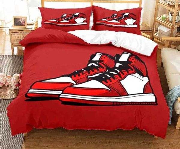 Bedding sets Basketball shoe pattern down duvet cover set adult and childrens bed cover comfortable set 3-piece bed cover T240604