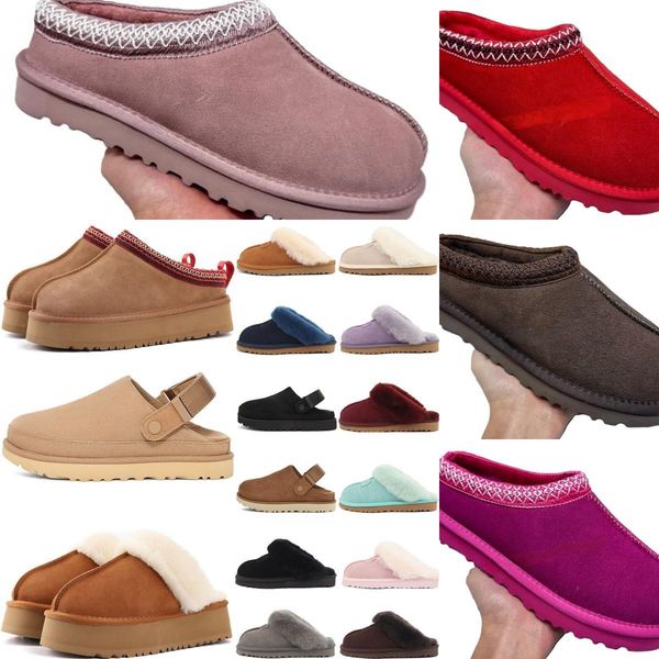 Designer Snow Boots Wooden Bottom Slippers Maroon Black Green Winter Luxury Women Sandals Flat Slides Men Thick Boot Suede Wool Leather Slip