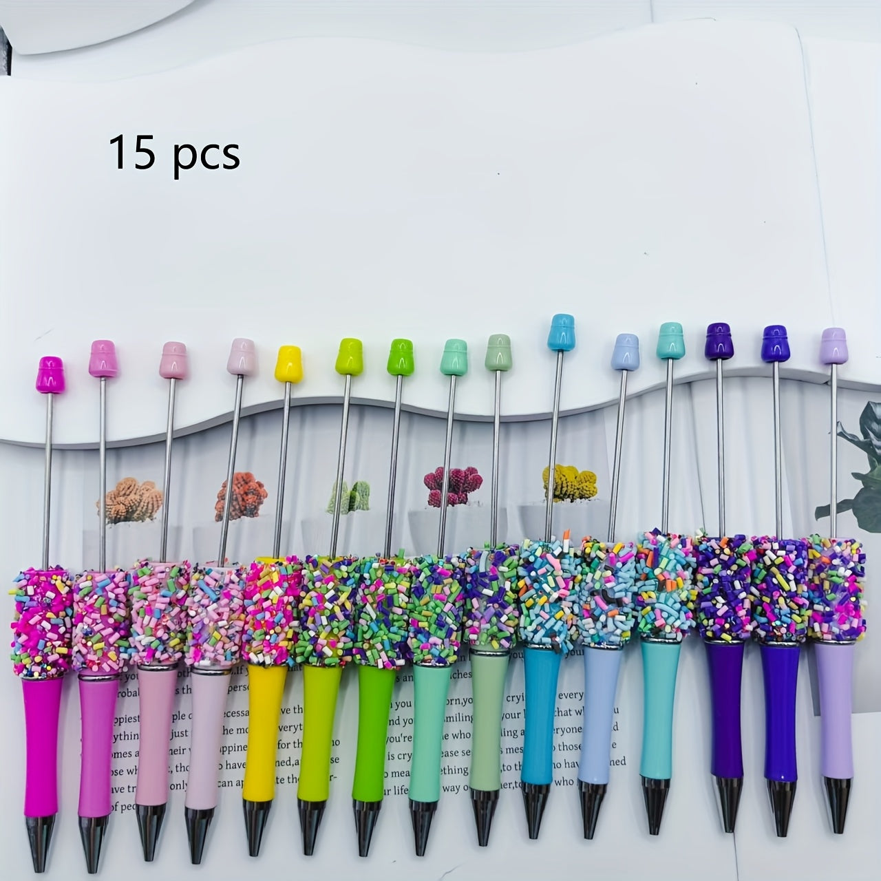 TEMU 15pcs-7pcs, 15 Different Bead String Pens And 7 Different Bead String Pens, Colorful Are Distinct, The Very Vibrant, The Pen Can Wear Colorful
