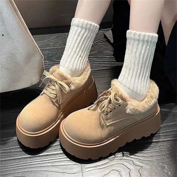 Women&#039;s Casual Shoes:Fashion Retro Design Thick Sole Increase Height Lace-Up Winter Warm 2024 New Style Versatile,Black-Brown-Khaki-Cof