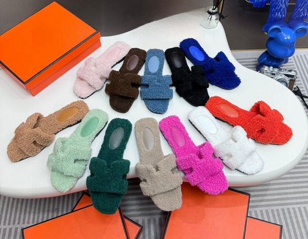 Designer Slides Winter Wool Clogs Flat Mule Slides Womens Open Toe Slipper with Cozy Lining Fur Plush Warm Sandals Size 35-43 TS101