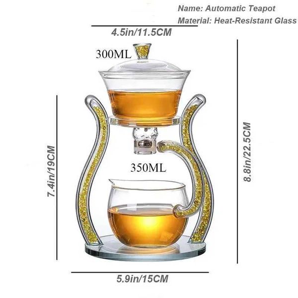 Teaware Sets Glass automatic lazy tea set crystal glass teapot set magnetic rotating lid Kung Fu heat-resistant teapot 6 cups Q241010