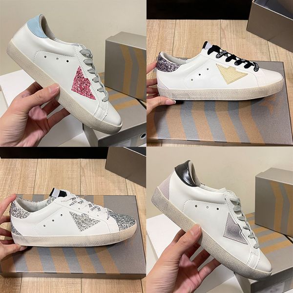 Designer Shoes Mens Sneakers Fashion Leather Men Women Casual Trainers Low Flat Black White Gold Sliver Glitter Superstar Classic Calfskin S