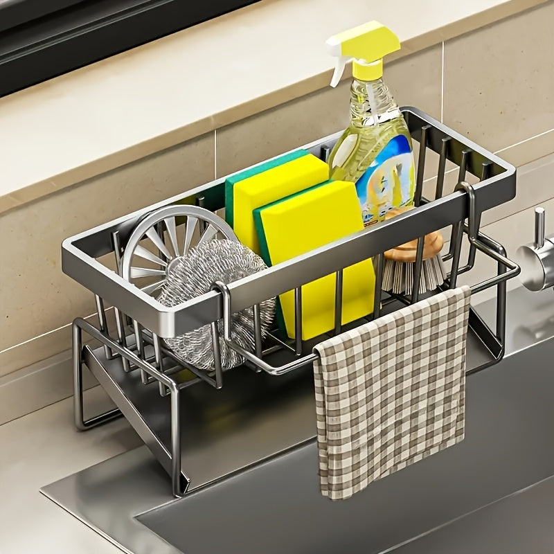 TEMU 304 Stainless Steel Self Draining Kitchen Sink Organizer, Sink Rack, Dish Soap Scrub Accessories For Countertop Baskets, Buckets And Containers,