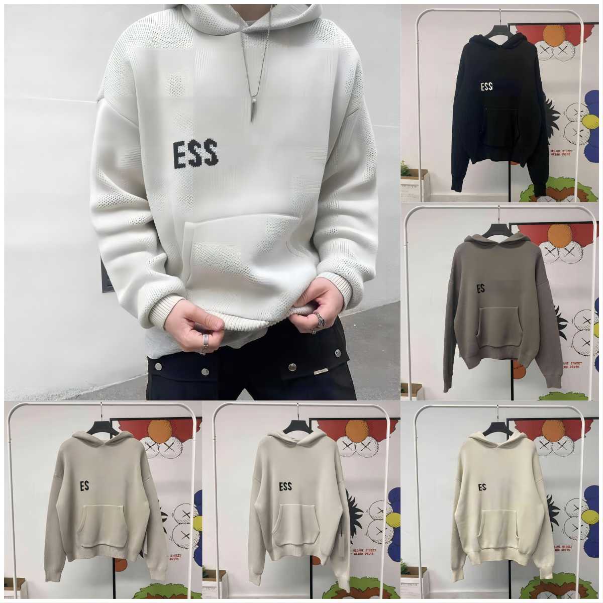 Men&#039;s Hoodies Sweatshirts Essentialclothing Hoodie Ess Knitted Sweater Zipper Letter Long Sleeve Sweatshirt Loose Fog Essent Yh88 luxurious