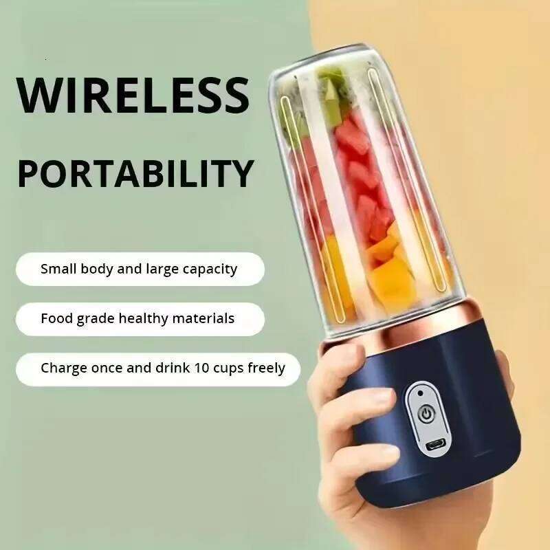 1pc Portable Small Electric Blue-Pink Stainless Steel Blade Cup Juicer Fruit Automatic Smoothie Blender Kitchen Tool