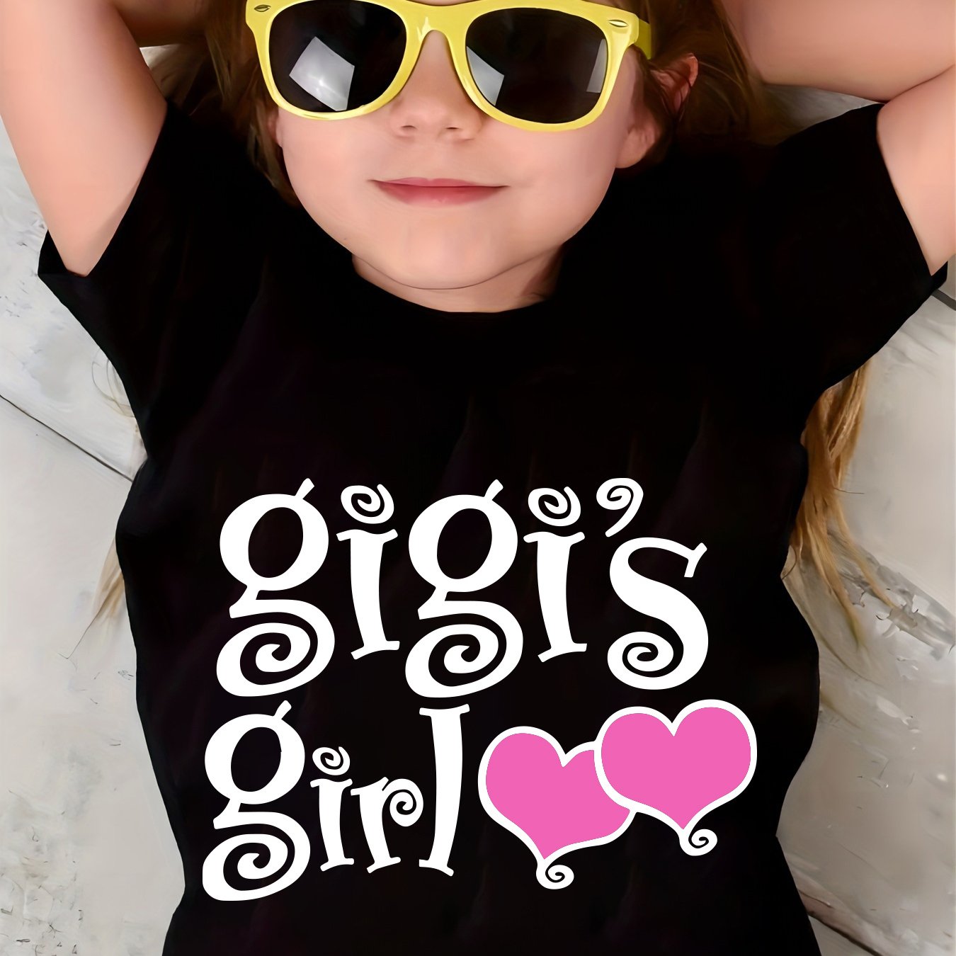 TEMU 's Girl" Girls' Cotton T-shirt | 100% Cotton Knit | Round Neck, Short Sleeve | With Heart & Swirl Print | Machine Washable | Multi-season For