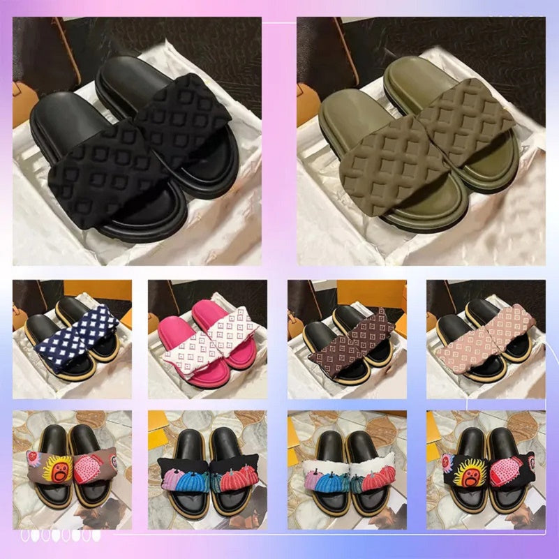 Designer Mens Pool Pillow Lette Cane Slippers Sandals Slide Triple White Black Red Green Glow Wheat Cool Grey Men Women Luxury slipper slide sandal