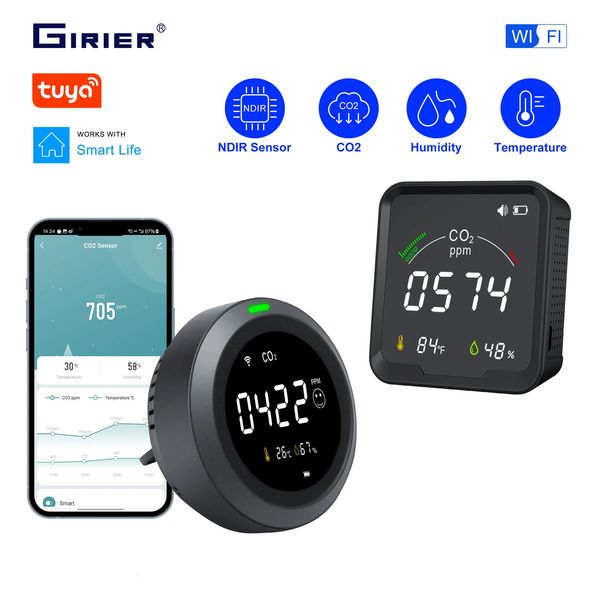 GIRIER TUYA Smart WiFi CO2 Sensor Smart Carbon Dioxide Meter Temperature and Humidity Monitor with LCD Screen 3-in-1 meter 240710