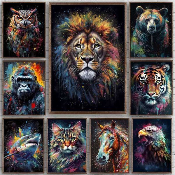 Watercolor lion tiger owl portrait posters canvases abstract paintings living wall art decoration Y250122