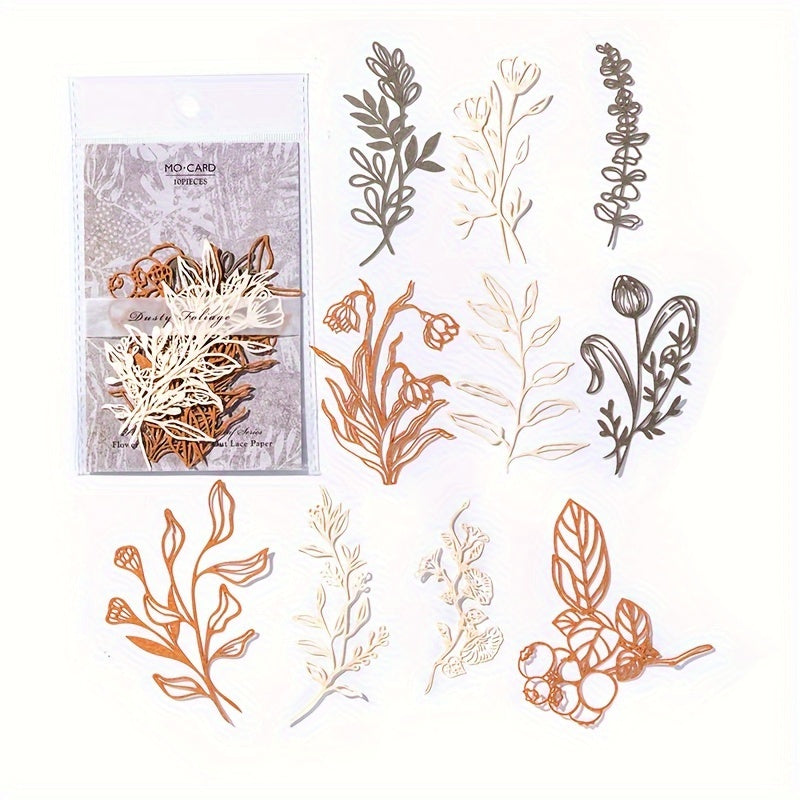 TEMU Pack Of 10 Sheets Of Retro Floral Branch And Leaf Hollowed Out Base Material Paper, Magazine Planning Scrapbooking Decorative Collage Diy Craft