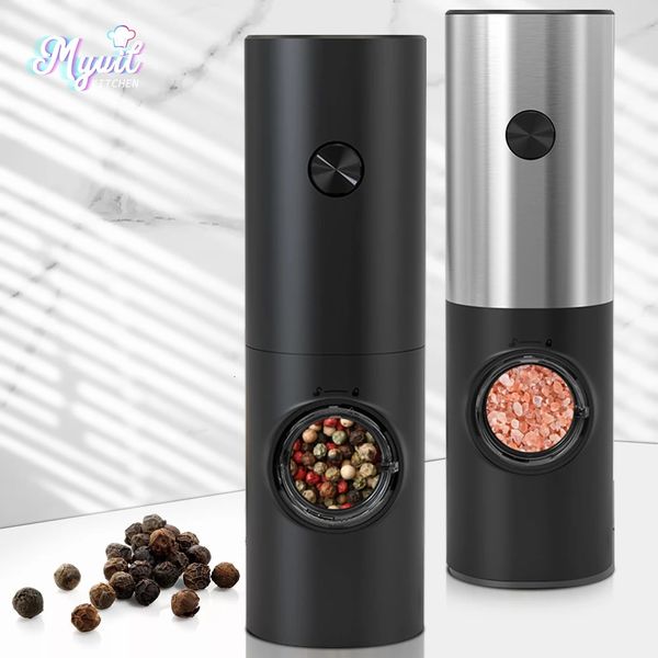Manual Coffee Grinders Automatic Electric Salt and Pepper Grinder Mill Set Ceramic Core With Led Light Adjustable Coarseness Spice Grinder C