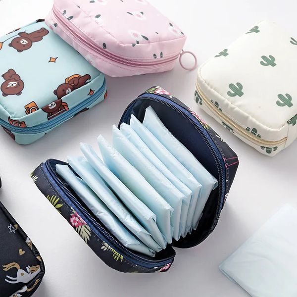 Womens sanitary napkins tampons storage bags portable waterproof organizer cartoon patterned 240829