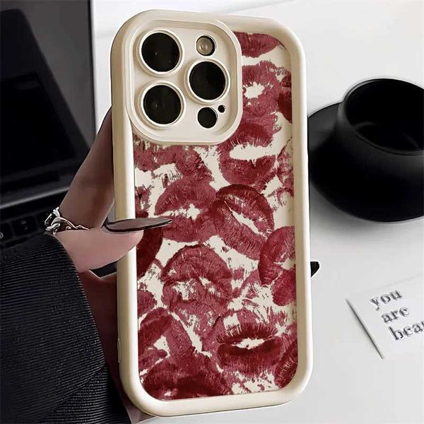 Red lipstick Liquid Silicone Case for iPhone 11 Case iPhone 13 12 14 15 16 Pro Max XS X XR 7 8 Plus SE Soft Shockproof Cover M240902