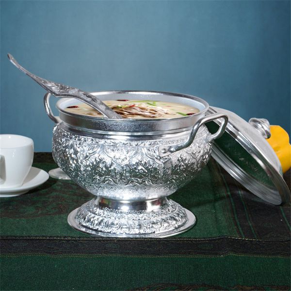Soup Stock Pots Tin Tableware Tom Yam Kung soup pot with Spoon Lid Thai Restaurant Kitchenware Sweet Soup Container Rice Cooker Pan 221203