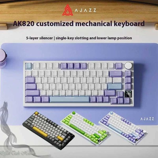 Keyboards Ajazz Ak820 mechanical keyboard custom wire-wireless 3-mode heat exchange pad structure Rgb backlight 75% layout portable z250209