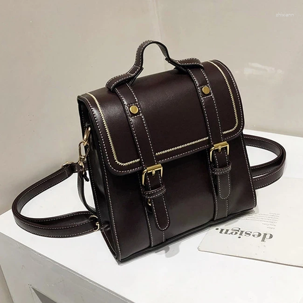 Shoulder Bags Vintage Women Messenger Pu Leather Female Bag Small Ladies Totes 2024 Multifunction Schoolbag Bagpack Handbag