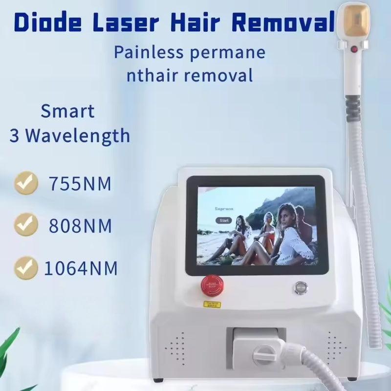 Portable Professional Diode Ice Titanium Laser Body Hair Removal Machine 808nm 755nm 1064nm Alexandrite Equipment 3 wavelength Permanent