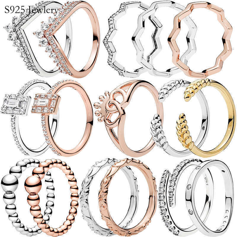 S925 925 Sterling Silver Rose Gold Wishbone Heart Crown Wheat Grains Clear Zircon CZ Open Rings For Women Anniversar Wedding Jewelry Designer Ring G