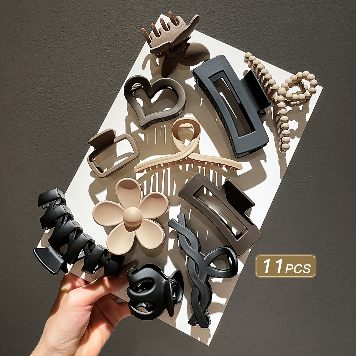 TEMU [customer ] 11pcs Vintage & Minimalist Hair Claw Set For Women - Large, With Floral Designs - Versatile Ponytail Holders