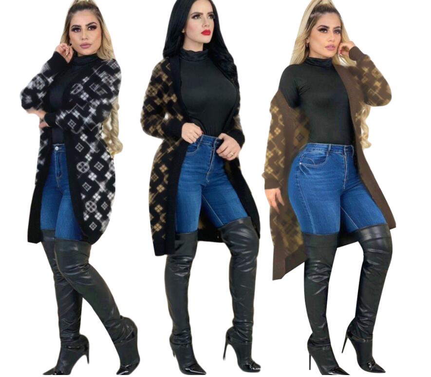 Women&#039;s Sweaters V -neck Knit sweatshirt Medium length Cardigan hooded Hoodies full letter print Casual Double pockets Warm Outerwear