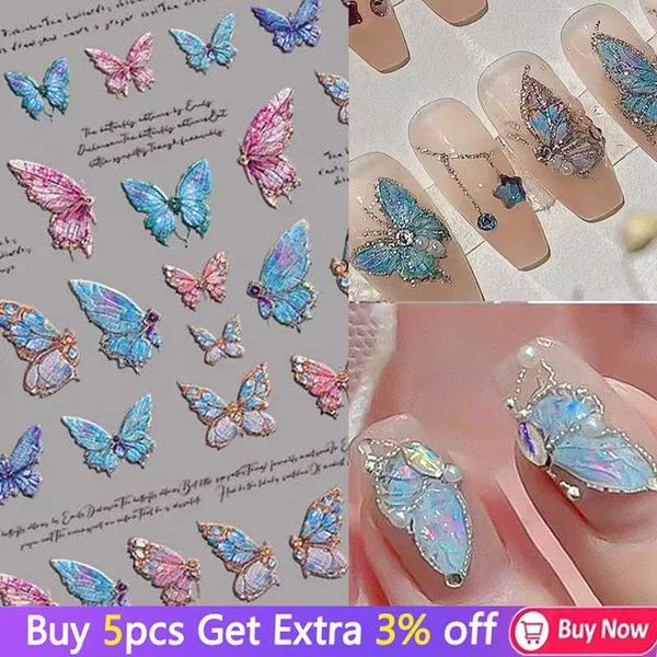 3D Golden Wave Line Nail Sticker 3D Decals Butterfly Cute Nail Art Decoration Silver Star for Summer Manicure AccessoryXJ240814