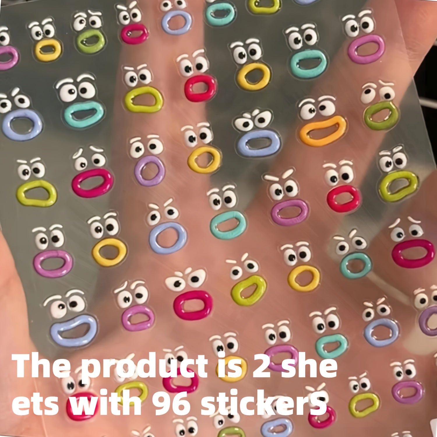 TEMU 30pcs Cartoon Mouth Monster Face Stickers - Dopamine Quirky , Self-adhesive Glossy Plastic Nail & Decals, Multicolor Anime-inspired Irregular