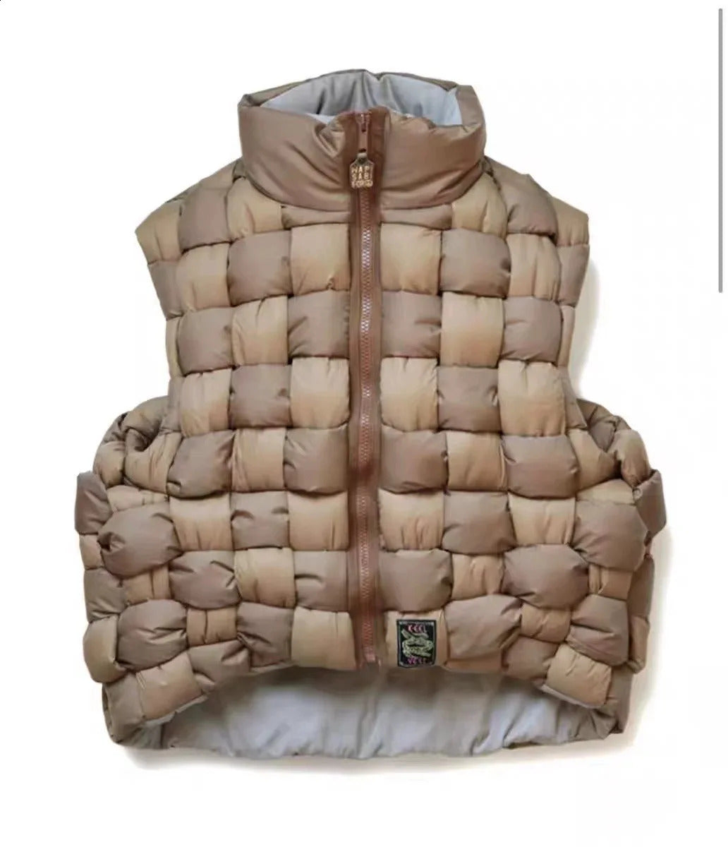 Twocolor Pure Cotton Warm Doublesided Wear High Collar Woven Coat Mens and Womens Loose Vest 241116