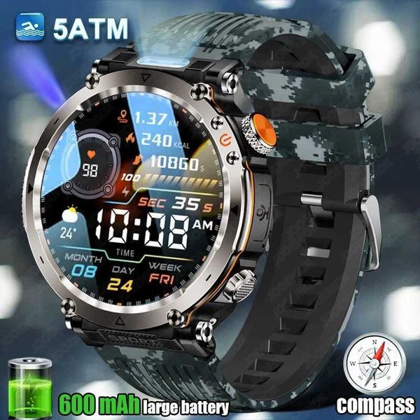 2024 New 1.7 inch Military Smart Watch Men 600 mAh Battery Outdoor Portable Flashlight Watches 3ATM Waterproof talk SmartwatchXJ250108