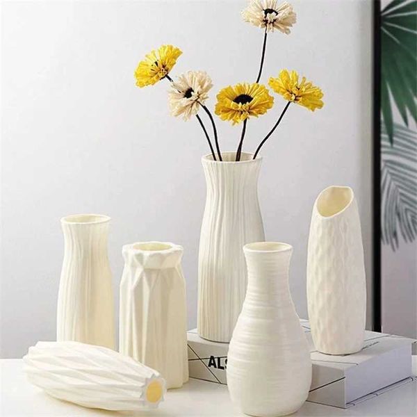 Vases Modern Flower Vase Plastic Flower Bouquet Pot Basket Nordic Home Living Room Decoration Ornament Dinner Table Flower Arrangement z2412