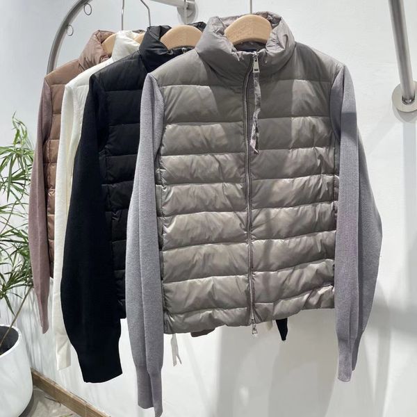 Winter Women Down Jackets Wool Knitted Sleeve Sweater Coat with 90% Duck Fillers Patchwork Autumn Coats Casual Outerwear