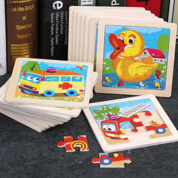 Puzzles Kids Wooden 3D Jigsaw Small Size Cartoon Animal Traffic Tangram Wood Puzzle Educational Toys for Children GiftL231025