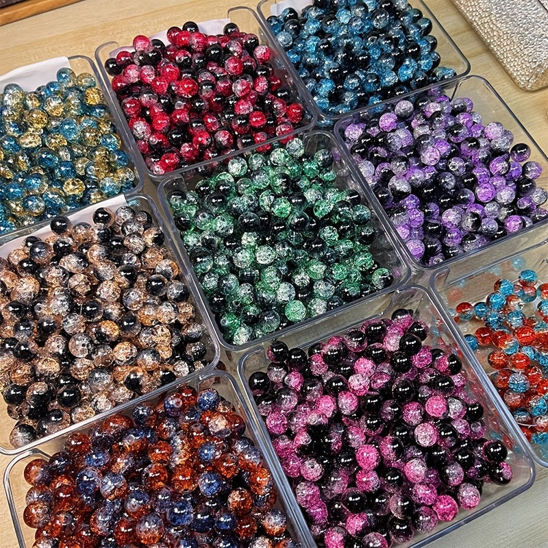 TEMU 100pcs Shiny Crackle Glass Beads 10mm Round Beads For Making - Handmade Craft Supplies For Bracelets, Necklaces, Earrings - Durable Sparkling